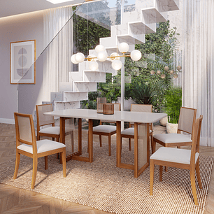 Comedor Regia 1.8 Off White + 6 Sillas Buriti Crudo 100% Madera