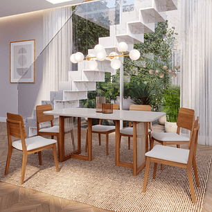 Comedor Regia 1.8 Off White + 6 Sillas Ipe Crudo 100% Madera