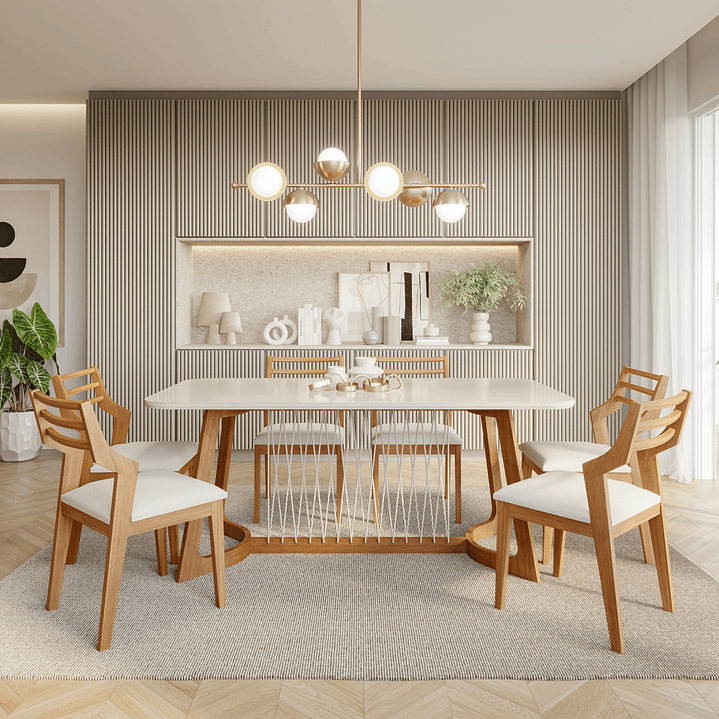 Comedor Tulipa 1.8 + 6 Sillas Damasco Linho 100% Madera 1