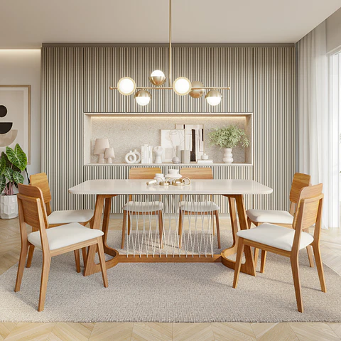 Comedor Tulipa 1.8 + 6 Sillas Ipe Linho 100% Madera
