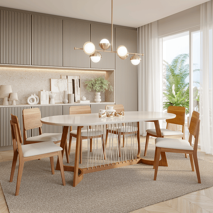 Comedor Tulipa Oval 2.1 + 6 Sillas Ipe Linho 100% Madera  1