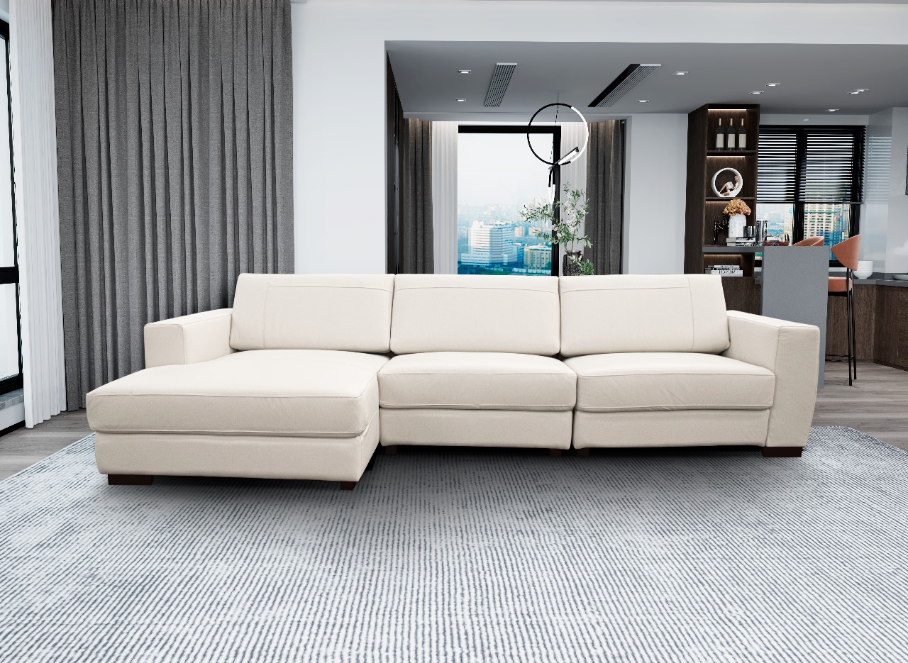 Sofá Albert 3073 + Chaise Off White 100% Cuero  1
