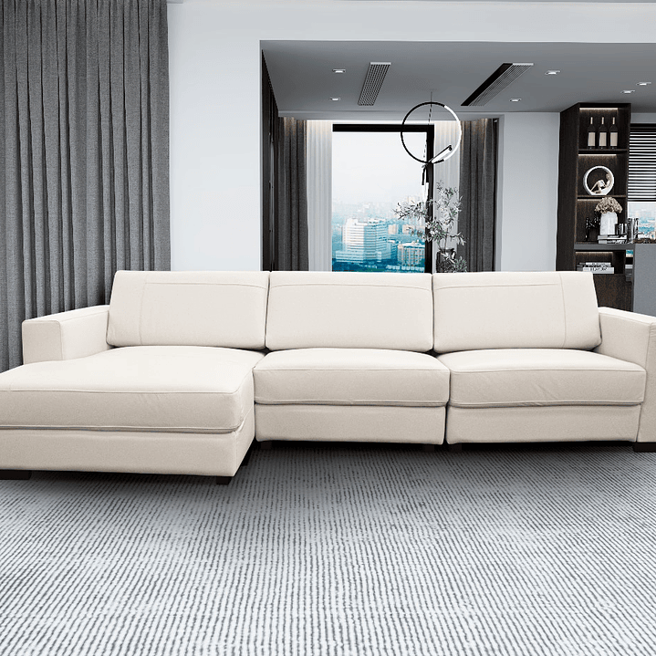 Sofá Albert 3073 + Chaise Off White 100% Cuero  1