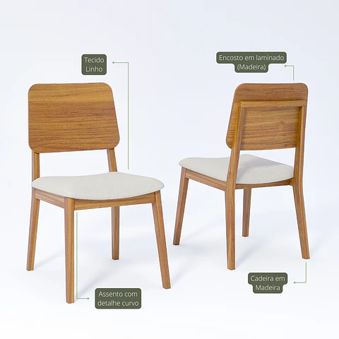 Comedor Regia 1.8 Off White + 6 Sillas Ipe Crudo 100% Madera