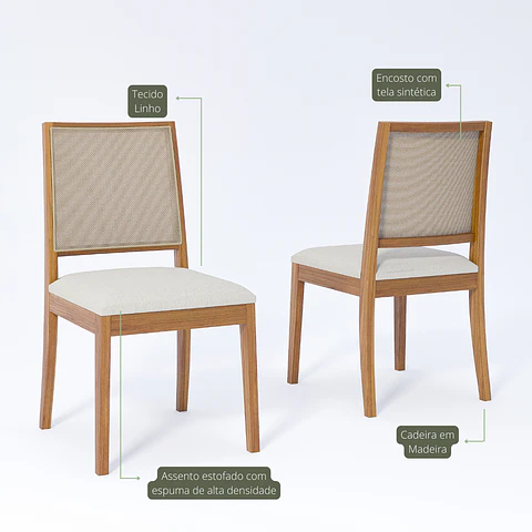 Comedor Regia Oval 2.1 + 6 Sillas Buriti Linho 100% Madera
