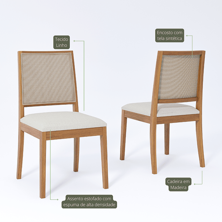 Comedor Regia Oval 2.1 + 6 Sillas Buriti Linho 100% Madera 2