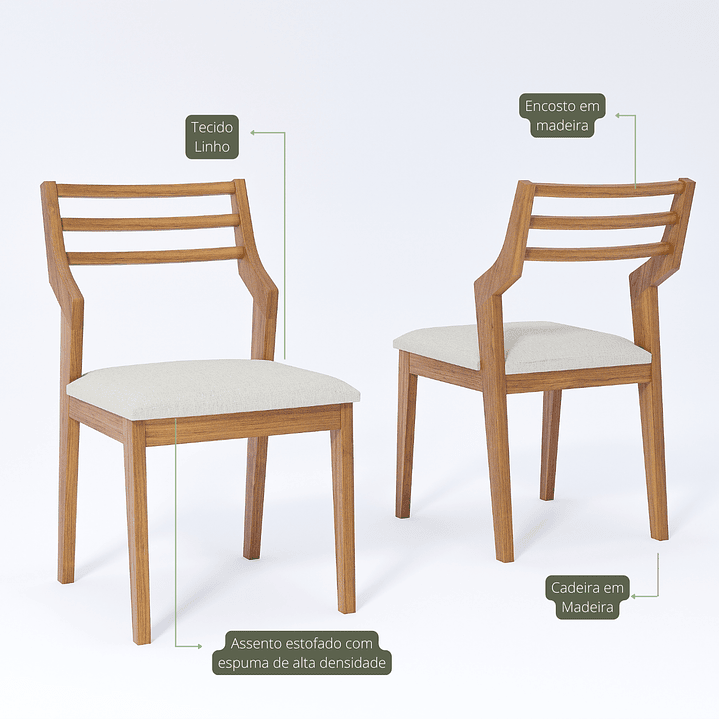 Comedor Tulipa Oval 2.1 + 6 Sillas Damasco Linho 100% Madera 2