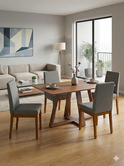 Comedor Avena 1.35+ 4 Sillas Tai Pata Cuadrada