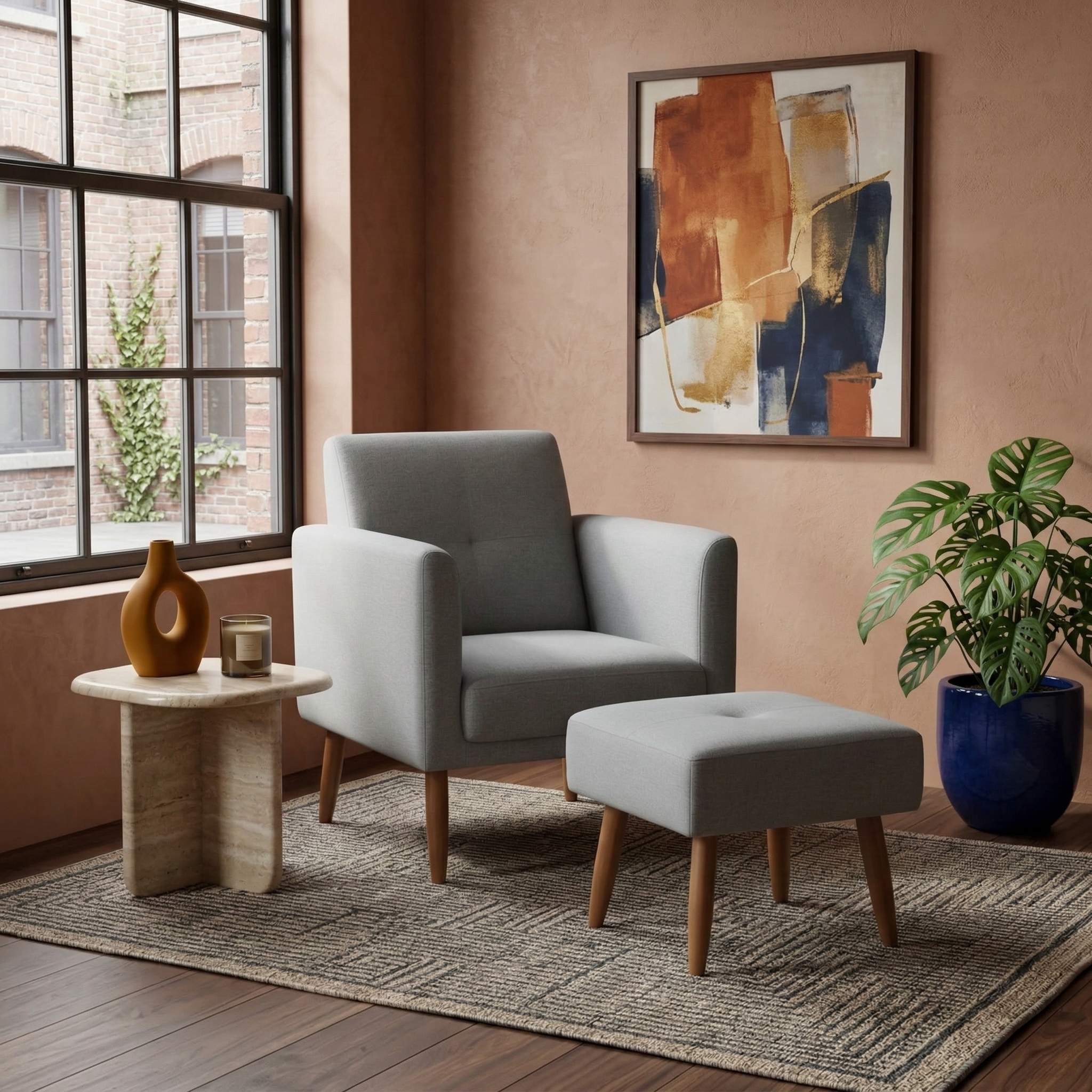 Poltrona Pequim Con Puff Gris E-487 1