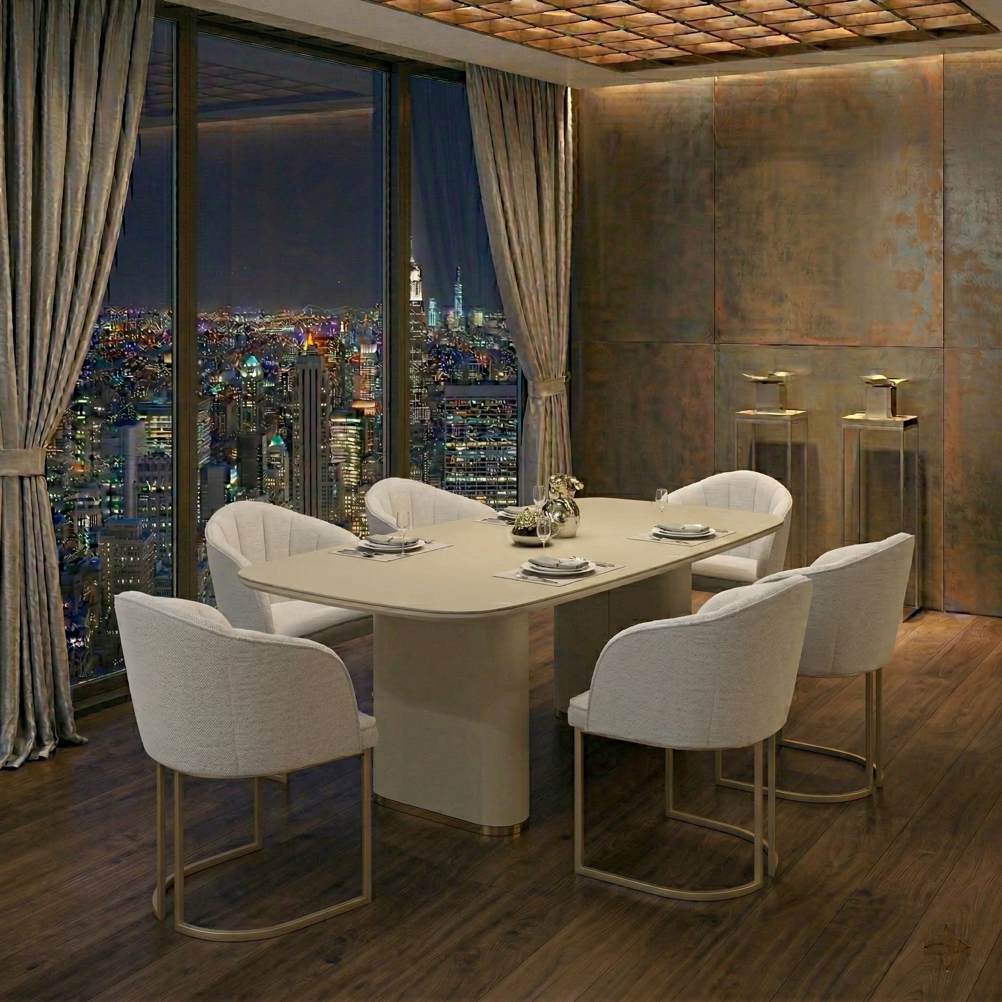 Comedor Lintz 1.8 Off white + 6S Beverly Champan 1