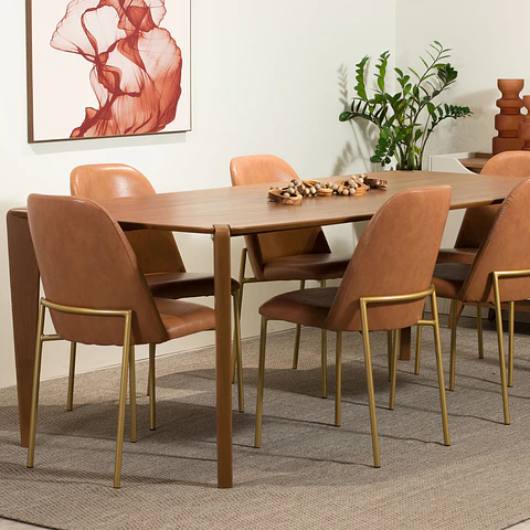 Comedor Harmony 2.2 Canela + 8 Sillas Lucille Gold Caramel