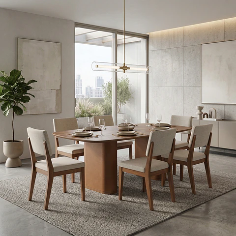 Comedor Lintz 1.8 Canela + 6 Sillas Ella Linked 02