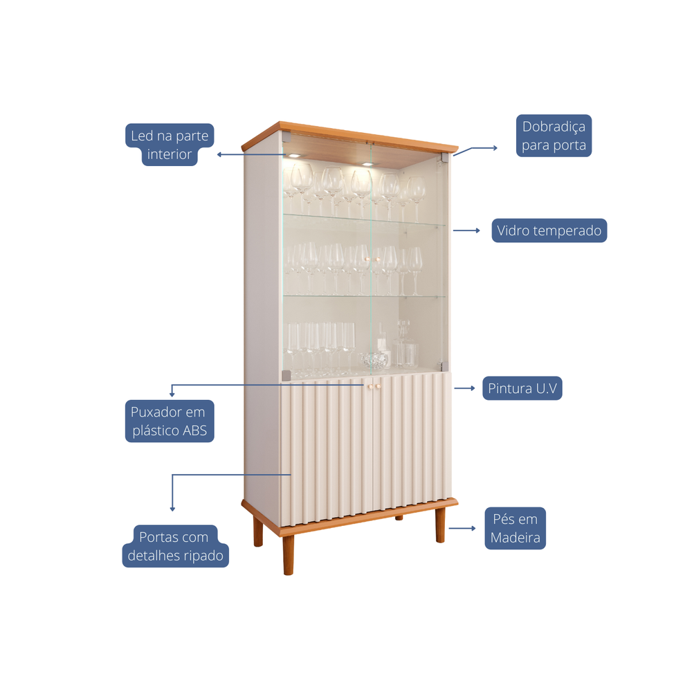 Vitrina 2 Puertas Vidrio 85 CM. Luiza Off White/Cinamomo 3