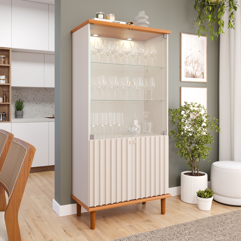 Vitrina 2 Puertas Vidrio 85 CM. Luiza Off White/Cinamomo 1