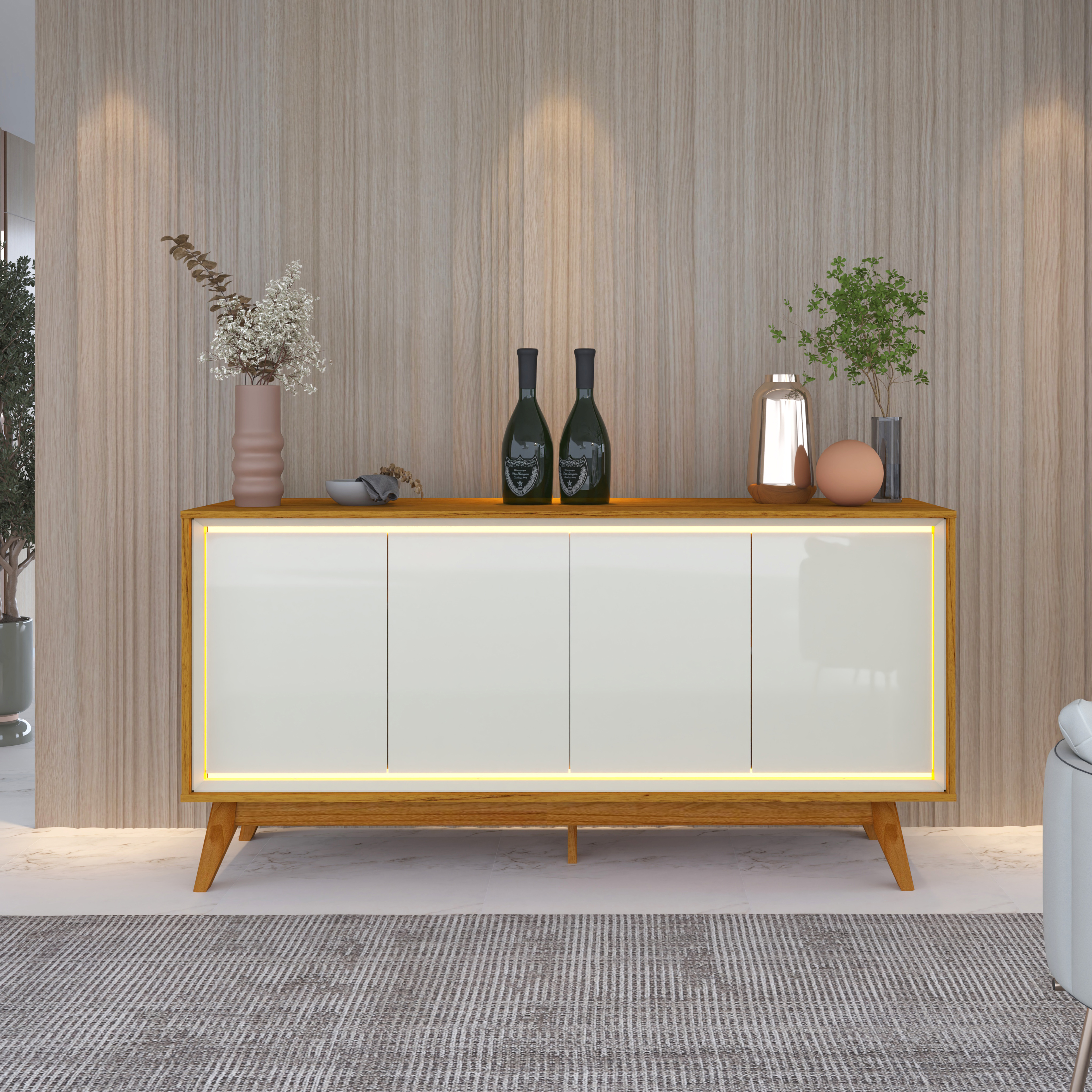 Buffet 4 Puertas Requinte 1.6 con luces Led natural/off white 1