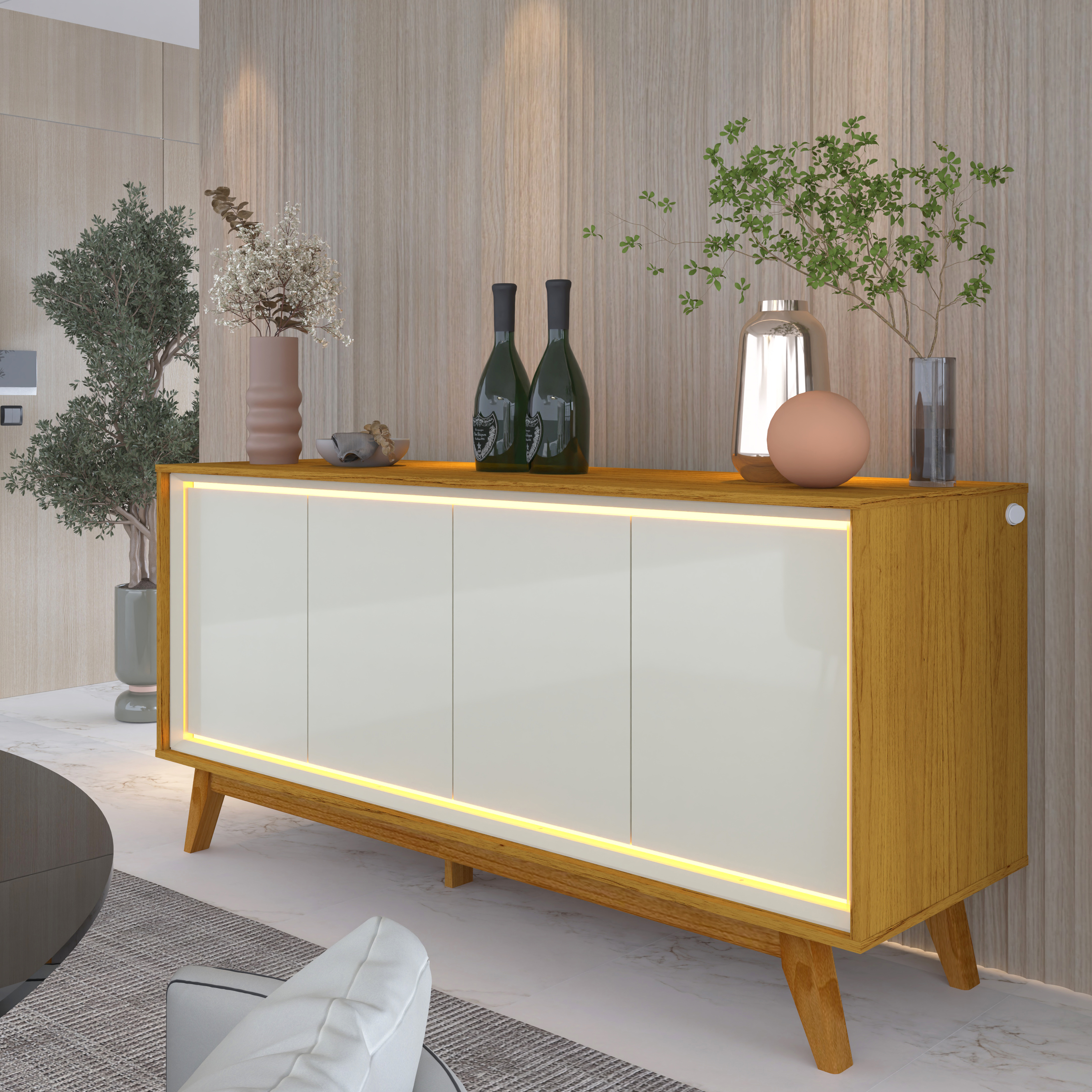 Buffet 4 Puertas Requinte 1.6 con luces Led natural/off white 3