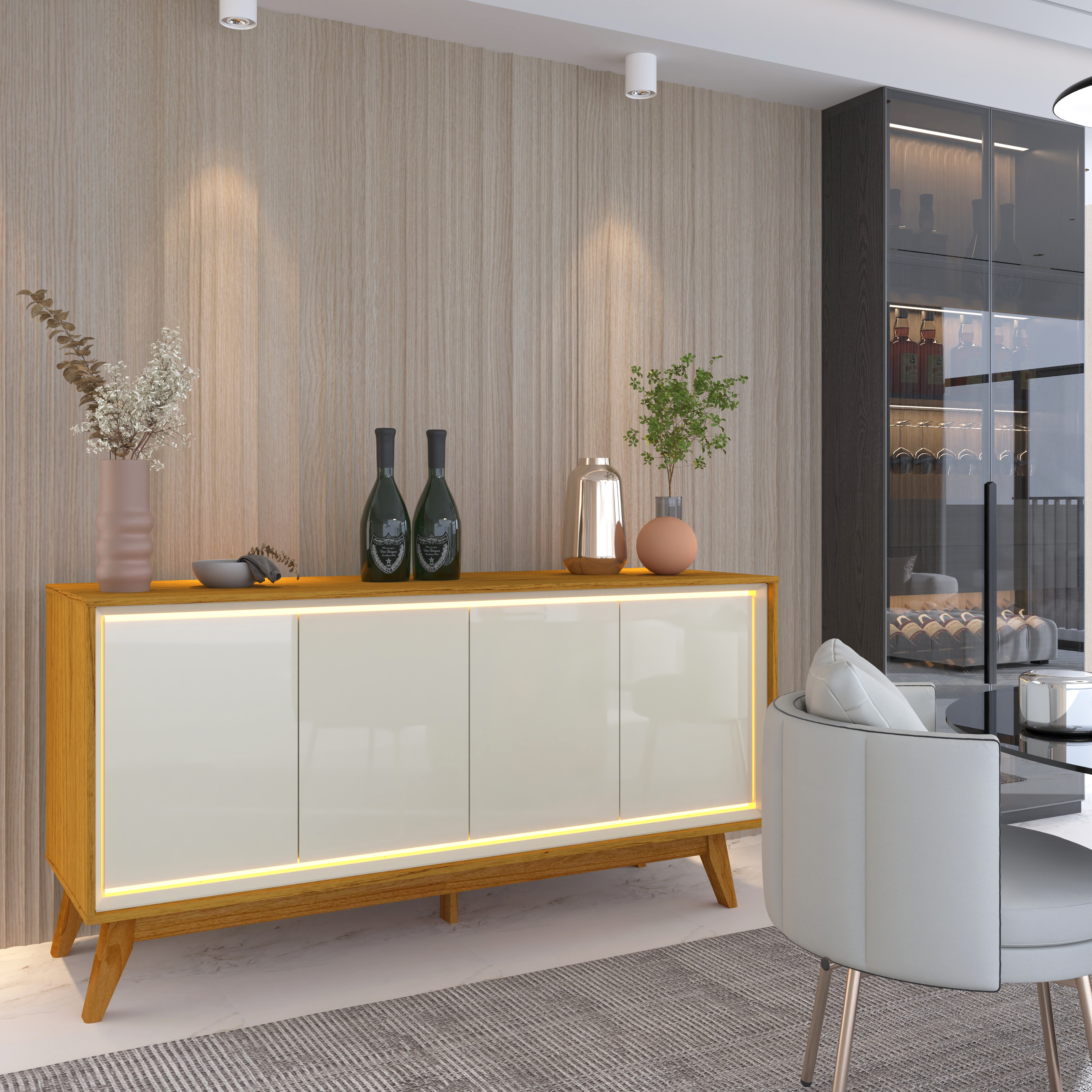 Buffet 4 Puertas Requinte 1.6 con luces Led natural/off white 4