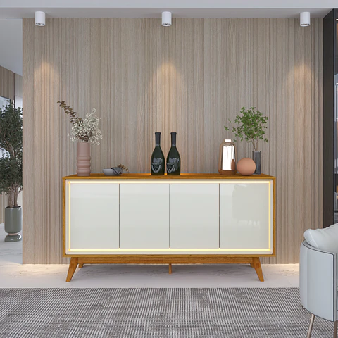 Buffet 4 Puertas Requinte 1.6 con luces Led natural/off white