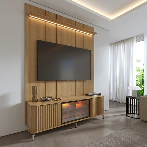 Rack 1.7 + Panel 1.8 Neon Float Led Carvalho