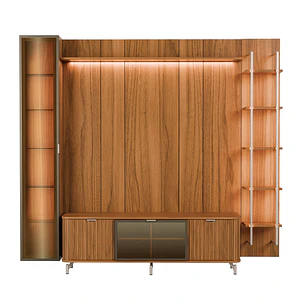 Rack 1.7 + Panel 1.8 Neon Float Led + Vitrina 1 Puerta + Repisas Canela