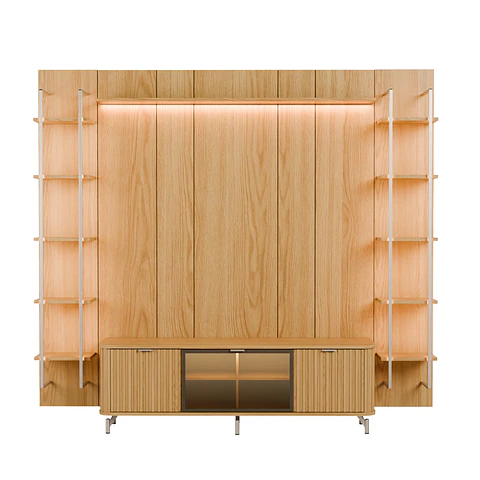 Rack 1.7 + Panel 1.8 Neon Float Led + 2 Repisas Carvalho