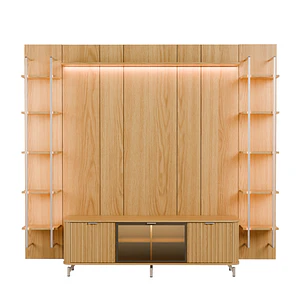 Rack 1.7 + Panel 1.8 Neon Float Led + 2 Repisas Carvalho