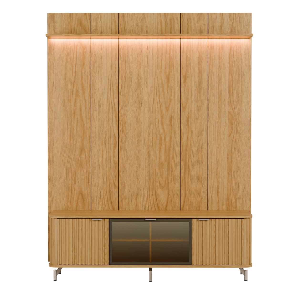 Rack 1.7 + Panel 1.8 Neon Float Led + 2 vitrinas 2 Puertas carvalho 2