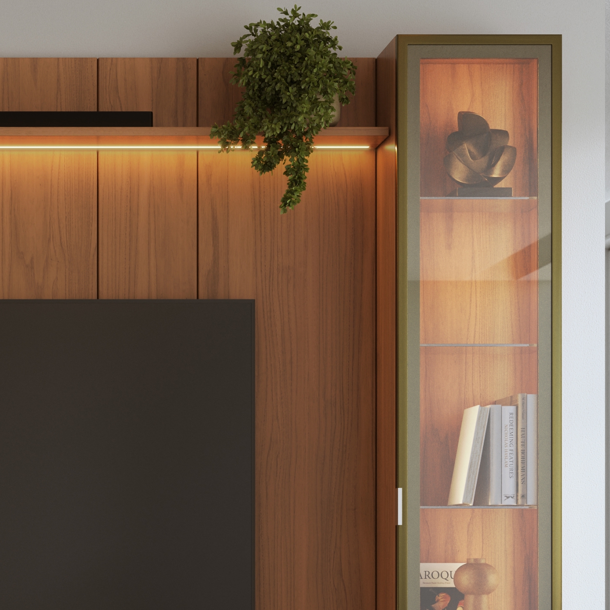 Rack 1.7 + Panel 1.8 Neon Float Led + 2 vitrinas 1 Puerta Canela 4