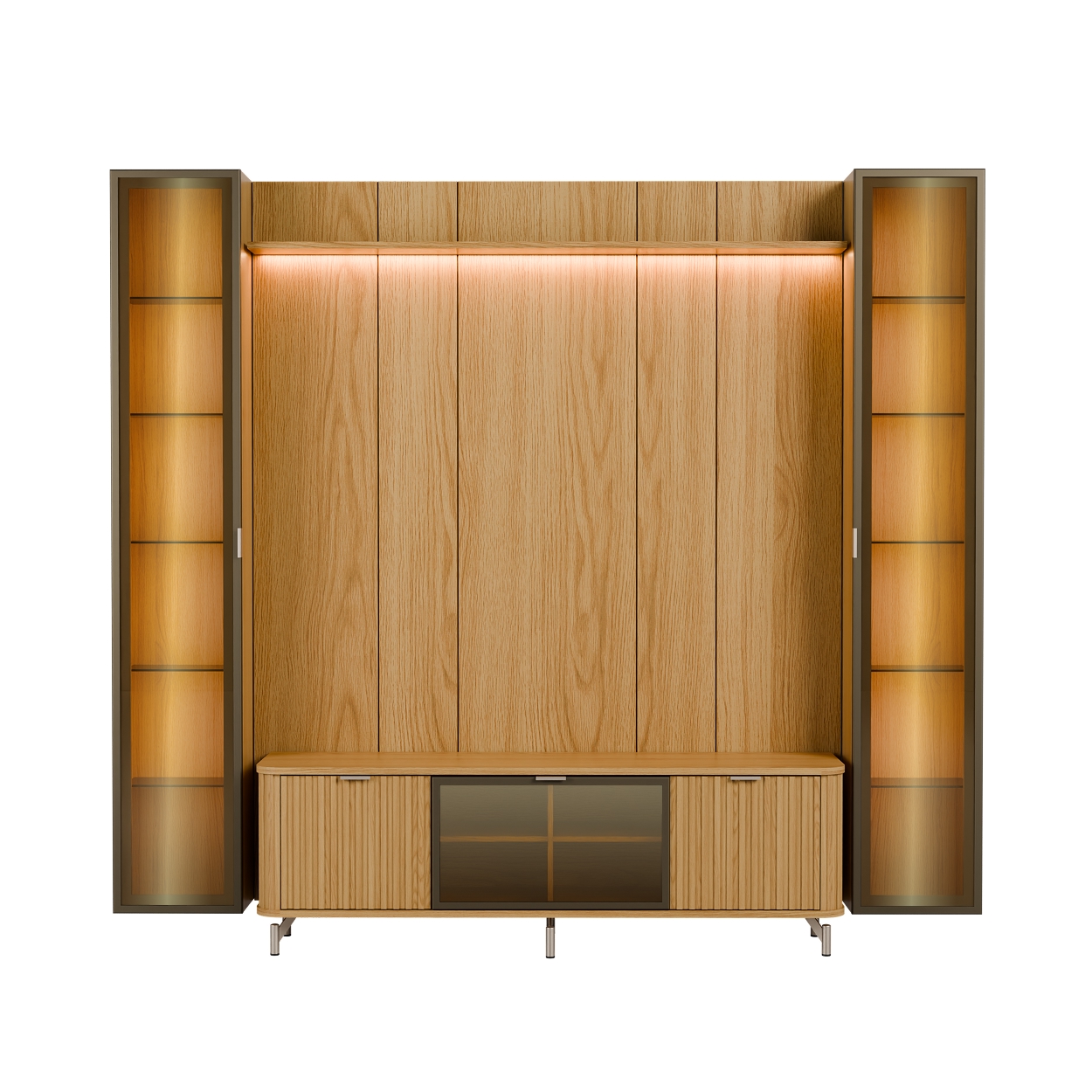 Rack 1.7 + Panel 1.8 Neon Float Led + 2 Vitrinas 1 Puerta carvalho 2