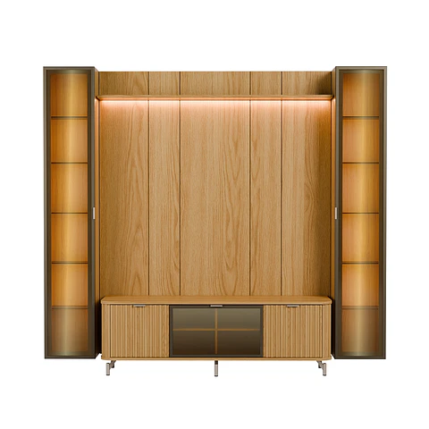 Rack 1.7 + Panel 1.8 Neon Float Led + 2 Vitrinas 1 Puerta carvalho