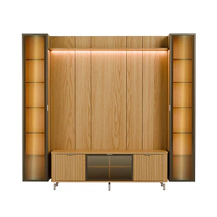 Rack 1.7 + Panel 1.8 Neon Float Led + 2 Vitrinas 1 Puerta carvalho