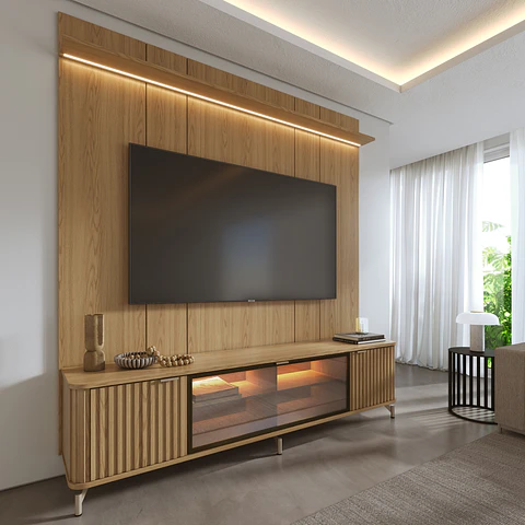 Rack 2.1 + Panel 2.2 Neon Float Led Carvalho