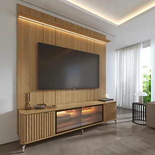 Rack 2.1 + Panel 2.2 Neon Float Led Carvalho