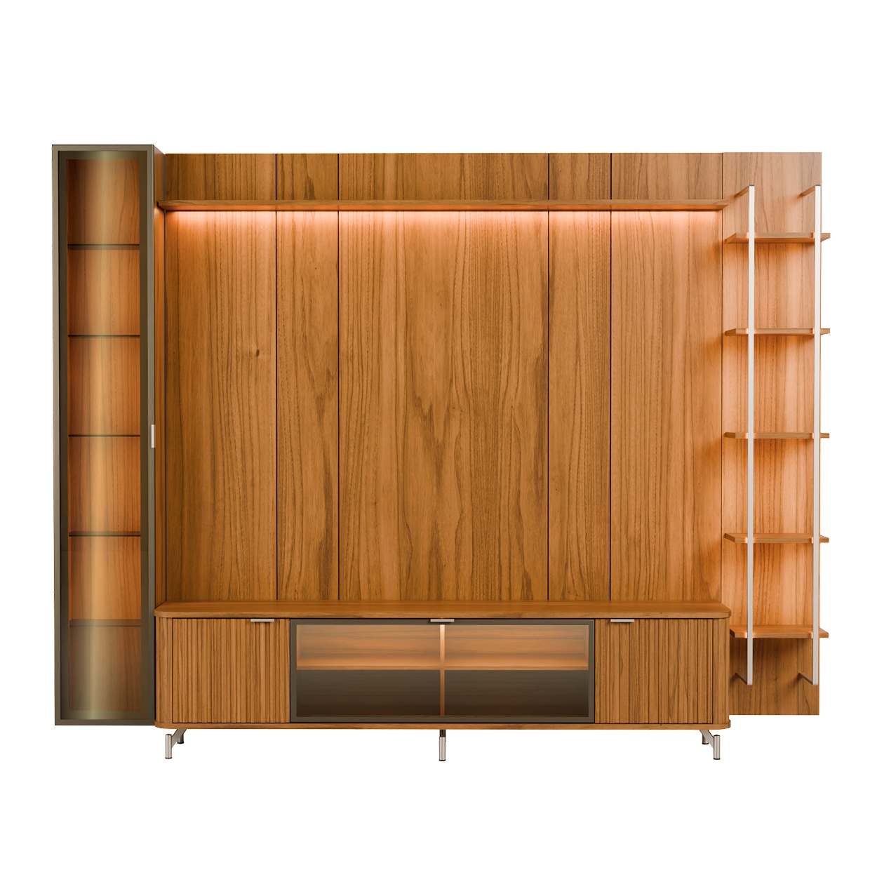 Rack 2.1 + Panel 2.2 Neon Float Led + Vitrina 1 Puerta + Repisas Canela 2
