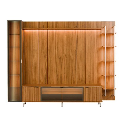 Rack 2.1 + Panel 2.2 Neon Float Led + Vitrina 1 Puerta + Repisas Canela