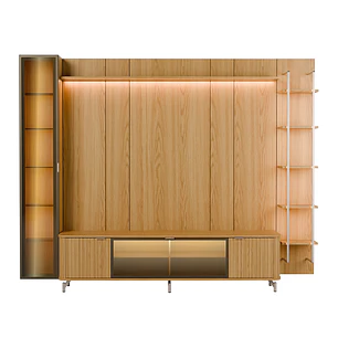Rack 2.1 + Panel 2.2 Neon Float Led + Vitrina 1 Puerta + Repisas Carvalho