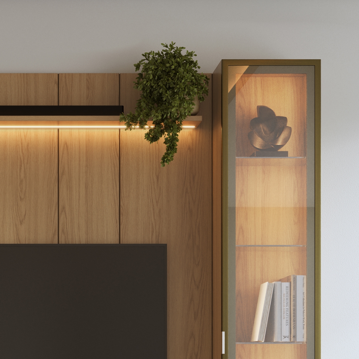 Rack 2.1 + Panel 2.2 Neon Float Led + 2 Vitrinas 1 Puerta Carvalho 3