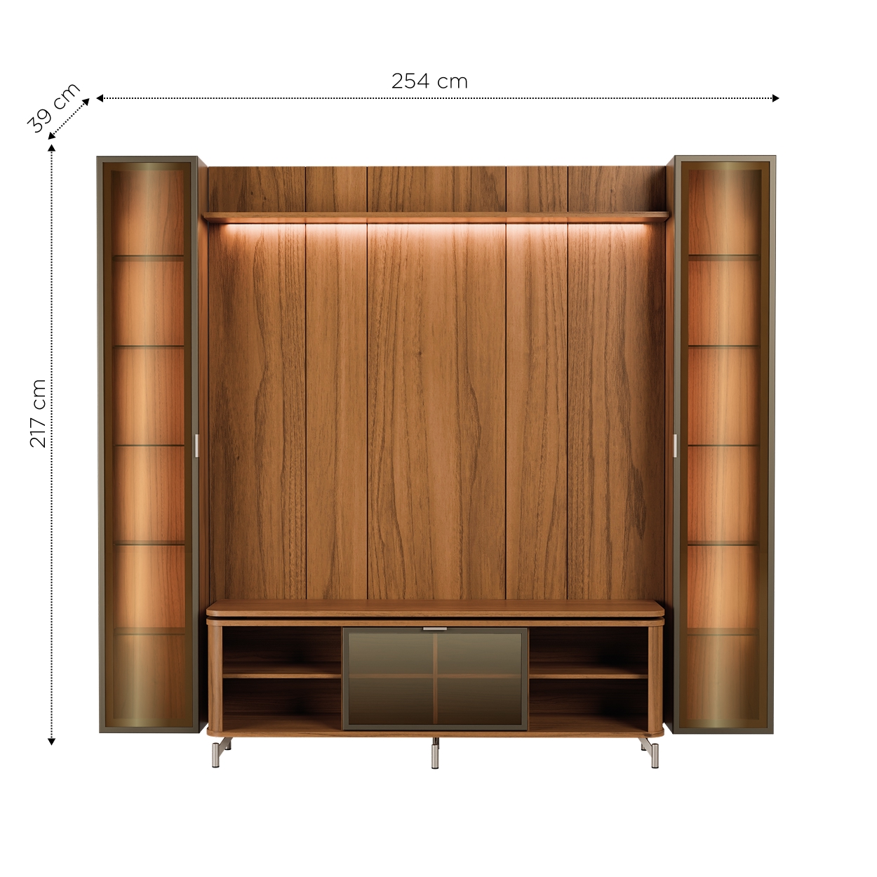 Panel Neon + Rack Lincon 1.7 + 2 Vitrinas 1 Puerta canela 5