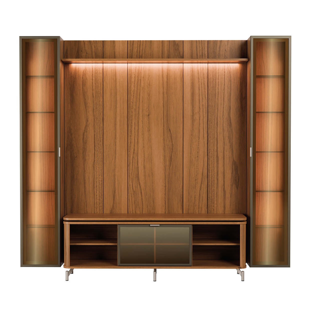 Panel Neon + Rack Lincon 1.7 + 2 Vitrinas 1 Puerta canela 2