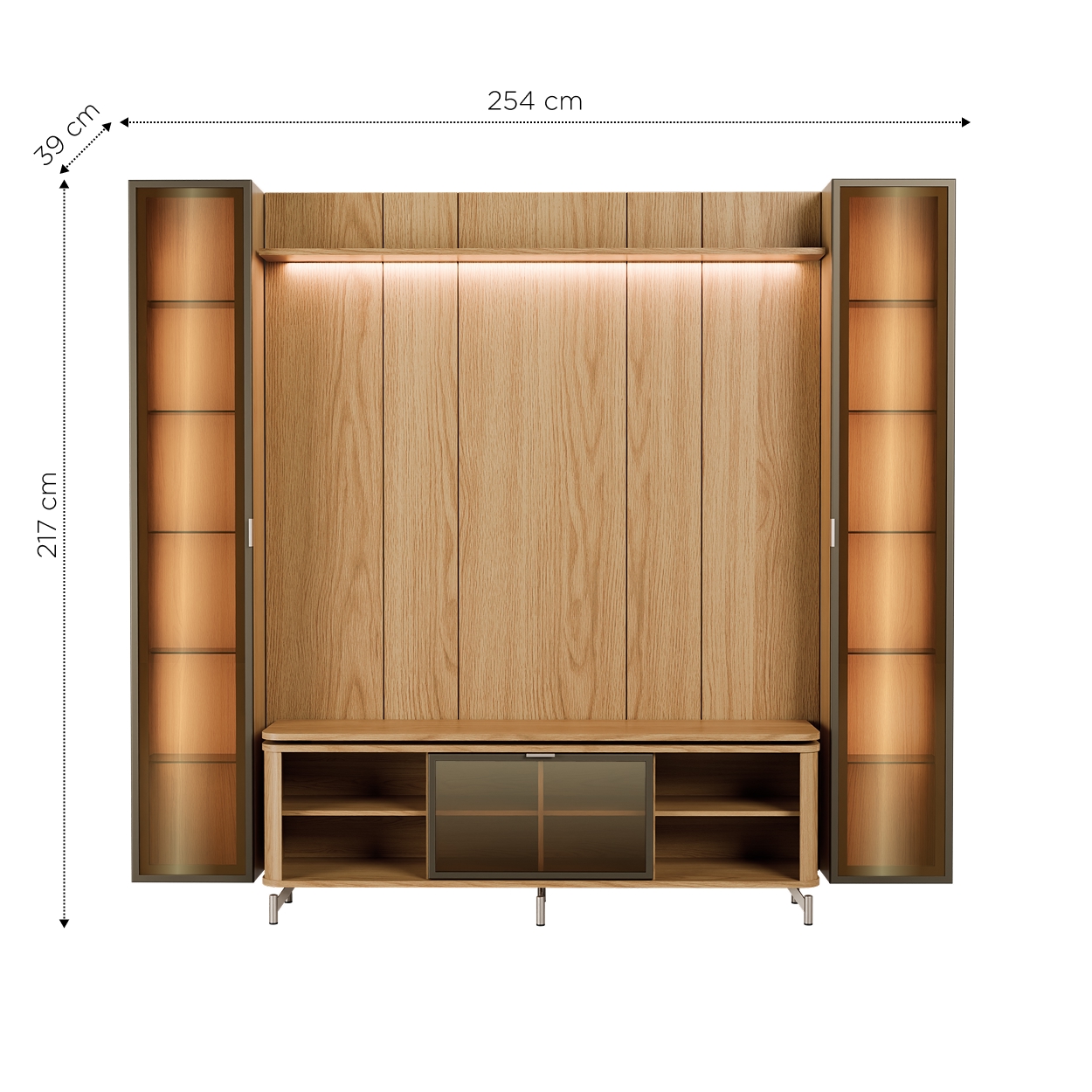 Panel Neon + Rack Lincon 1.7 + 2 Vitirnas 1 Puerta carvalho 5