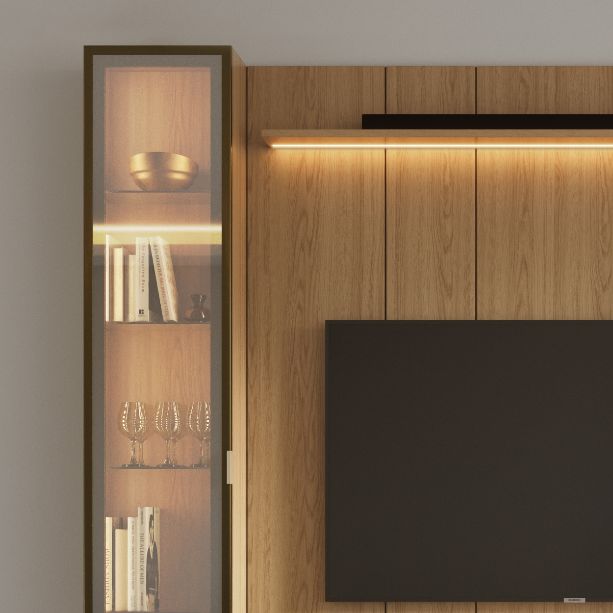 Panel Neon + Rack Lincon 1.7 + 2 Vitirnas 1 Puerta carvalho 3