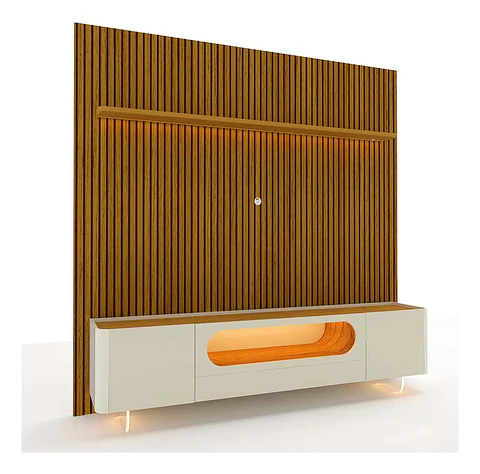 Set Rack + Panel Nobre 2.3 Pata Vidrio Off White