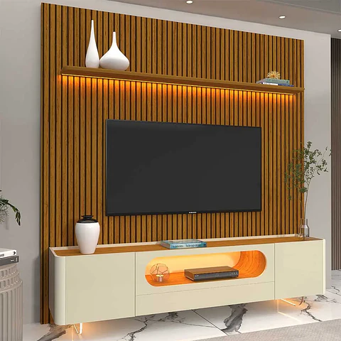 Set Rack + Panel Nobre 2.3 Pata Vidrio Off White