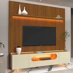 Set Rack + Panel Nobre 2.3 Pata Vidrio Off White