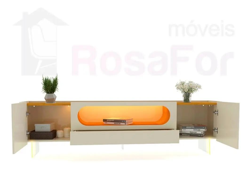 Set Rack + Panel Nobre 2.3 Pata Vidrio Off White 3