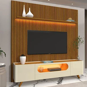 Set Rack + Panel Nobre 2.3 Pata Madera Off White