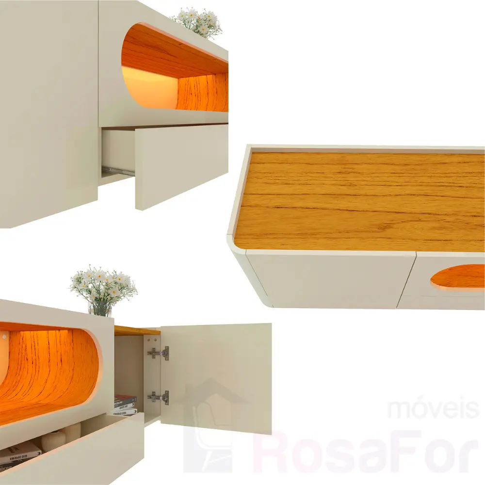 Set Rack + Panel Nobre 2.3 Pata Madera Off White 4
