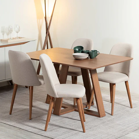 Comedor Avena 1.35 Canela + 4 Sillas Drop L02 Beige