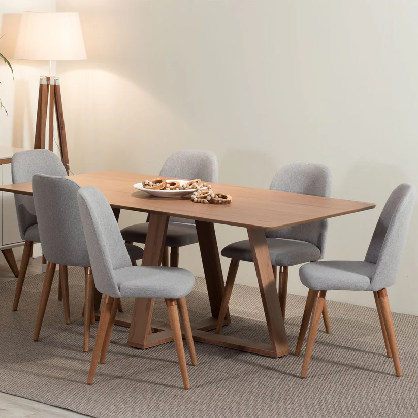 Comedor Avena 1.6 Canela + 6 Sillas Drop L35 Gris 1