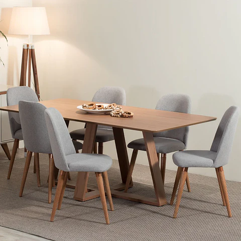 Comedor Avena 1.6 Canela + 6 Sillas Drop L35 Gris